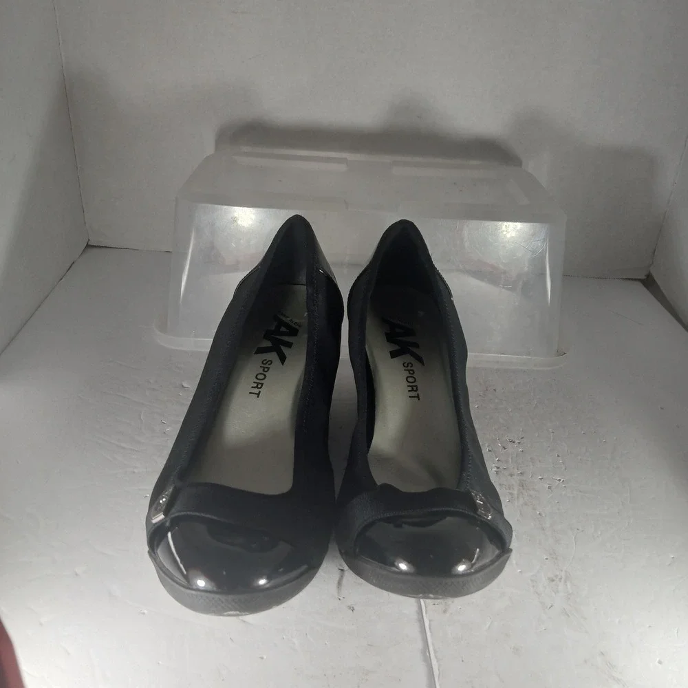 Anne Klein Sport Tatum 2 Wedge Pumps 10M Black Patent Accent Professional Career